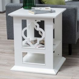 White Wood 2-Shelf Quatrefoil End Table