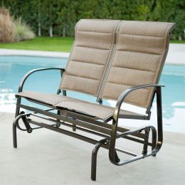 Weatherproof Outdoor Loveseat Glider Chair with Padded Sling Seats in Bronze