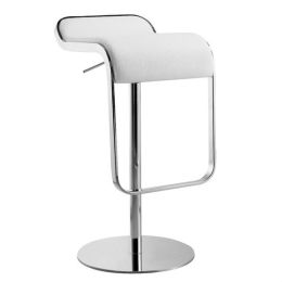 Modern Adjustable Height Bar Stool with White Faux Leather Swivel  Seat