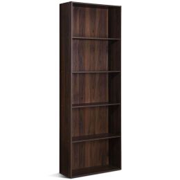 Modern 5-Tier Bookcase Storage Shelf in Brown Walnut Wood Finish