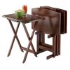 Set of 4 TV Tray Coffee Tables with Storage Rack in Walnut Wood Finish