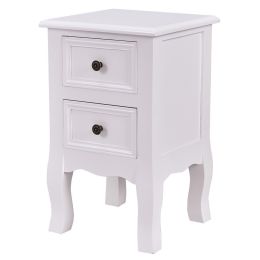 White Wooden 2-Drawer Accent End Table Nightstand