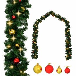 Christmas Garland Decorated with Baubles and LED Lights 197"